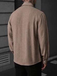 Men's Coffee Color Patch Pocket Vacation Style Short Sleeve Shirt - Khaki - View 2