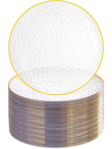10pcs Transparent Hammered Gold Rim Plates, Salad Plates - Includes 10pcs 10.25-Inch Plates Or 10pcs 7.5-Inch Plates, Essential For Dinner, Dessert, Party, Wedding - Clear - View 1