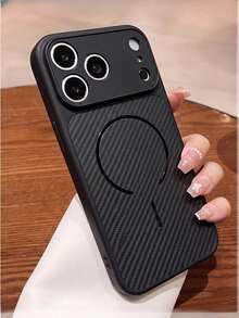 1PC Luxury Clear Matte Magnetic Carbon Fiber Phone Case Compatible With IPhone 17 Pro Max 16 15 14 13 12 11 Pro Max Plus 17 Air Wireless Charge Clear Cover - Black - View 4