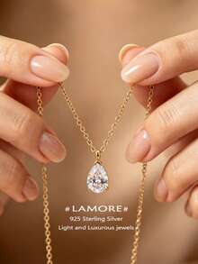 1 pieza Collar de plata de ley 925 ovalado minimalista, collar elegante clásico para mujer, uso diario refinado, regalo para citas, Año Nuevo, Día de San Valentín - collar de gotas de agua - Ver 1