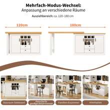 360° Rotating Bar Table With Extendable Top, Kitchen Island Coffee Bar Cabinet With Double Doors, Wine Rack, Adjustable Shelves, Drawers And Open Storage, MDF Dining Bar Furniture For Kitchen Living Room - White - View 6