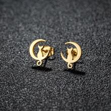 1 Pair Stainless Steel Moon Cat Stud Earrings Dainty Hollow‑Out Kitten On Crescent Moon Tiny Ear Jewelry Cute Daily Accessories For Women Girls - GED162 - View 11