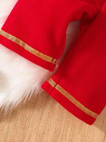 3pcs/Set Christmas Baby Cute Santa Claus Embroidered Fleece Long Sleeve Triangle Bodysuit, Pants And Hat Winter Outfit For Boys And Girls - Red - View 5