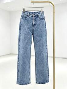 Pantalones vaqueros de piernas anchas para mujeres, botones, bolsillos incluidos, artículos de moda imprescindibles - Azul vaquero - Ver 3