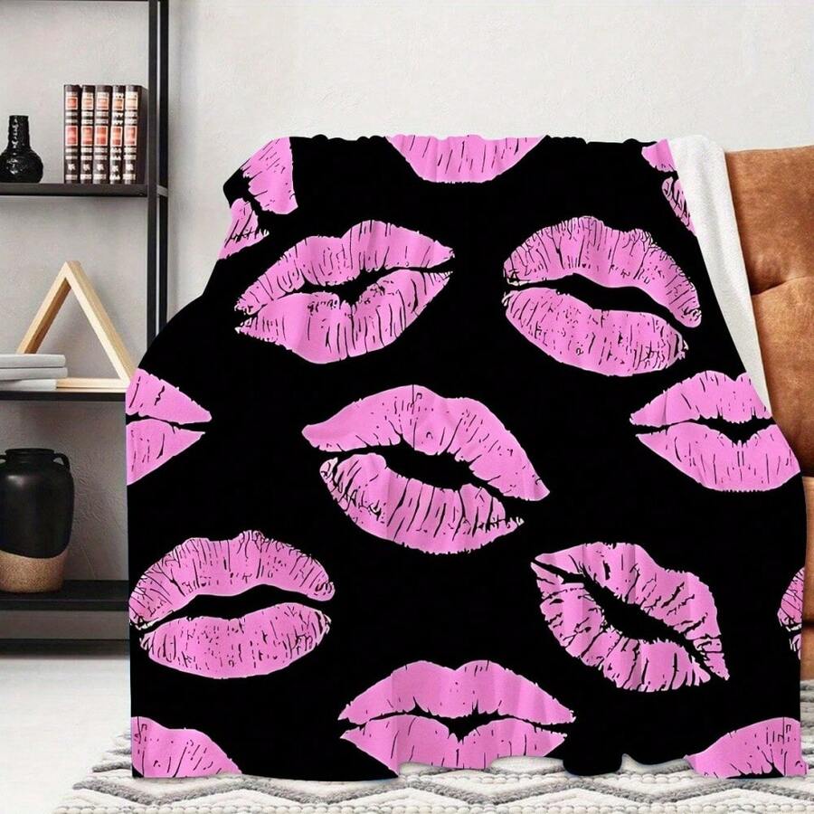 Pink Lips Pattern Throw Blanket Contemporary Chic Designer Fleece Blanket – Premium Artistic Style - Multicolor - View 1