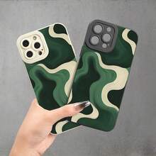 Green Texture Wave UV Print Matte Mobile Phone Case, 360 Degree All-Round Protection For IPhone 11 12 13 14 15 16 Pro Max XR X/ XS 7 8 Plus SE Mini Xmax Smartphones - 古董白 - 查看 3