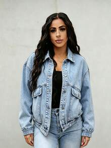 Jaket Denim Cuci Wanita HAPPY GIRL untuk Musim Semi dan Gugur, Serbaguna, Modis, Nyaman, untuk Liburan, Harian, Perjalanan, Bandara, Kencan, Kuliah, Komuter dan Outdoor - Biru - View 7