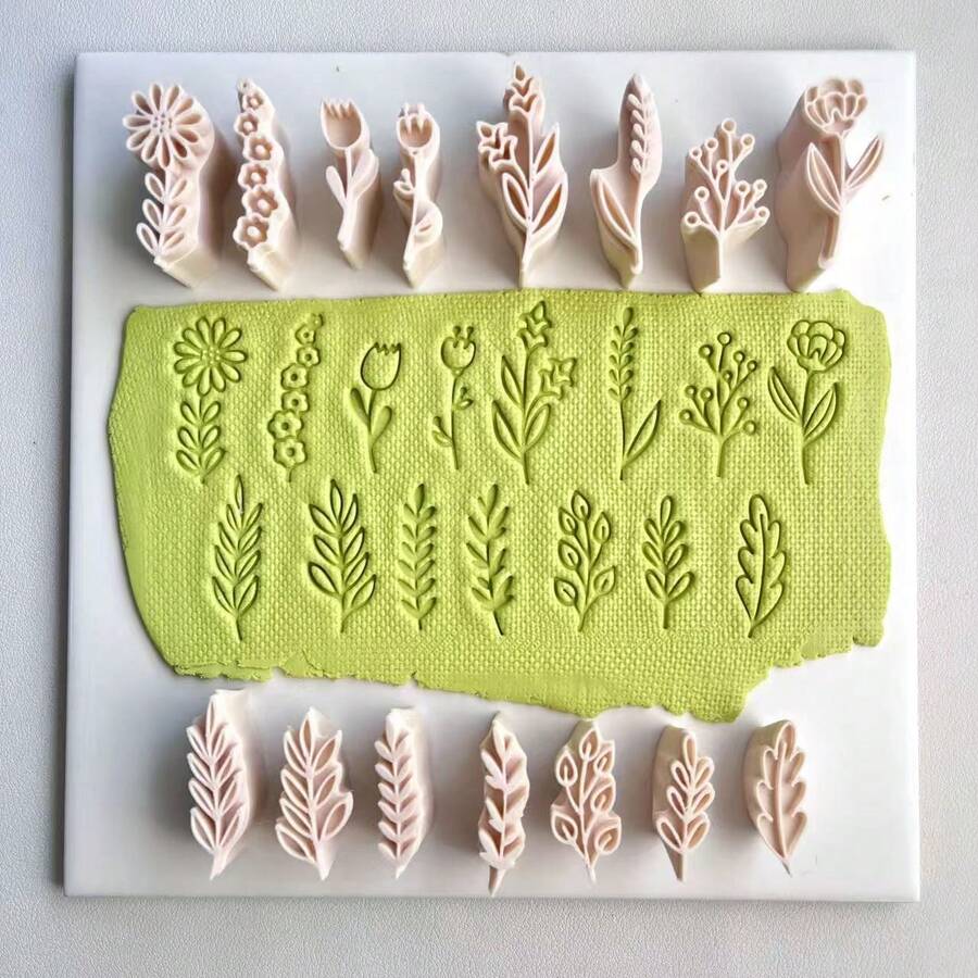 7/8PCS Flower And Leaf Polymer Clay Molds, Polymer Clay Pottery Printing Tool Set, Suitable For Making Necklaces, Pendants, Bracelets, Earrings And Other Jewelry Accessories - Apricot - View 1