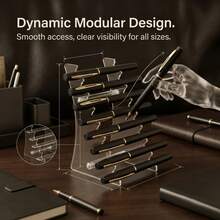 Clear Acrylic 8‑Slot Pen Display Stand, Desktop Fountain Pen Holder Rack, Transparent Ballpoint Pen Organizer For Office Desk Collection, Ideal Back‑To‑School Birthday Housewarming Gift - Curved Symmetrical Pen Stand - View 2