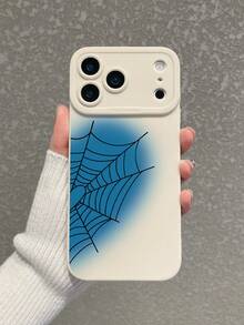 1pc Autumn Dark Style Halloween Spider Web Large Window Phone Case, Ins Influencer Halloween Atmosphere Spider Web Print Phone Case, Beige Matte Raised Camera Lens Full Coverage Shockproof Soft Shell, Suitable For Personal Use, Halloween, Birthday Gift Choice; Compatible With IPhone Case & Galaxy Case, Compatible With IPhone 17/17 Pro/17 Pro Max, Compatible With IPhone 18 Pro/18 Pro Max, Galaxy S24 Ultra/S25 Ultra - White - View 1