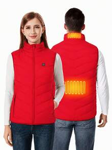 Women's Heated Vest, 2 Heating Zones, Warm Vest, Unisex, Heated Vest, Heated Jacket, Warm Clothing, Outdoor Camping (Power Bank Not Included) - Red - View 4