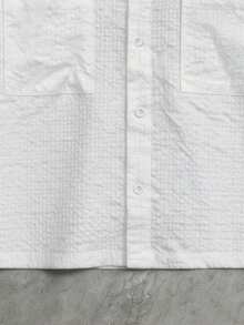 GOLDREDY Japanese Minimalist Textured Shirt Men's Loose Short Length Lapel Collar Utility Double Pocket Long Sleeve Top - White - View 5