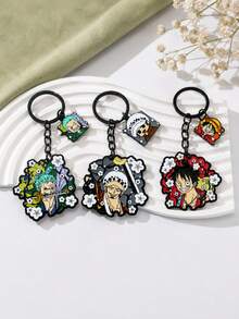 Anime One Piece Keychain, Luffy Zoro Trafalgar Law Metal Enamel Key Ring, Cartoon Character Sakura Pattern Bag Pendant, Cosplay Gift For Anime Fans - Multicolor - View 3