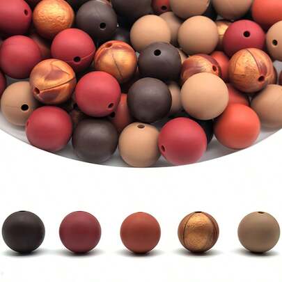 51pcs Silicone Beads, 15mm Round Loose Beads, Suitable For Handmade Jewelry Making, Daily Decoration And Holiday Gifts