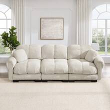 Sofa Khaki 3 Seat Made Of Chenille For Living Room And Lounge - 卡其色 3 人座 - 查看 2