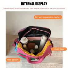 Large Capacity Expandable Fashion Colorblock Travel Luggage Bag, Women's Weekend Tote Bag, Suitable For Short Trips, Fitness, Outdoor Activities And Daily Use - Hot Pink - View 5