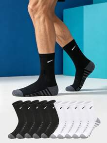 1/5/10/20 Pairs Men's Mid-Calf Socks, Grey Base Striped Design, Sports Anti-Slip Shock-Absorbing Running Socks, Basketball Socks - Multicolor - View 2