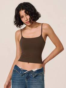 TimeOff Women's 1pc Solid Color Spaghetti Strap Backless Padded Cropped Tank Top For Outdoor Running And Fitness - Mocha Brown - View 8