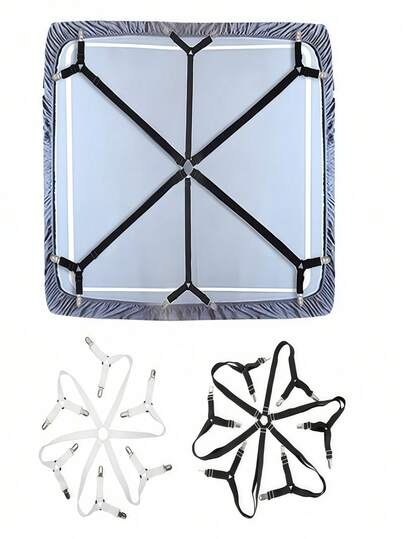 1pc/2pcs 6-Sided 12-Clip Bedding Fastener, Adjustable Bed Sheet & Quilt Holder, (Clips Can Be Detached And Reassembled) Adjustable Triangle Elastic Strap With Pendant, Suitable For Large Round Bed, Bed Sheet, Mattress Cover, Sofa Cushion, Sofa Cover, Quilt Clip And Metal Clip.