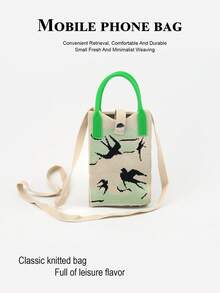 Bolso de teléfono de punto con diseño de animales de dibujos animados para mujer, bolso de mano mini, bolso cruzado, múltiples patrones disponibles, bolsa de compras, bolsa de regalo para vacaciones, adecuado para todas las estaciones - Multicolor - Ver 6