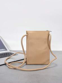 Mini Fashion Minimalist Soft Surface Drawstring Crossbody Bag, Square Shape, Versatile PU Super Soft Lightweight Phone Bag, Bucket Bag, Solid Color Water-Resistant - Multicolor - View 6