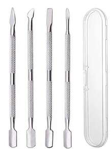 4 Sets Of Double-Ended Nail Scraping Tools With A Handle, Each Set Included In A Storage Box. These Are Multi-Functional Tools For Removing Dead Skin From Nails, Detaching Nails, And Shaping Fingers. - Silver - View 9