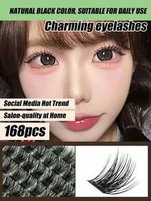 168 Bundles Natural Waterproof False Eyelashes, 9-16mm Mixed Length, Optional Curl, Lightweight And Easy To Wear, Suitable For Creating Various Makeup Looks From Natural To Voluminous, Ideal For Daily Wear And Various Occasions - View 4