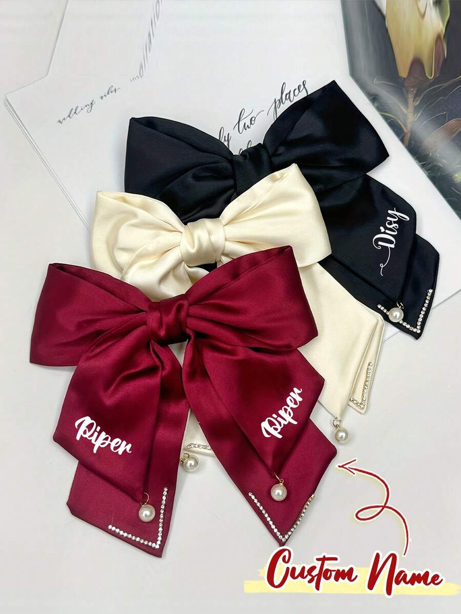 Personalized Custom Hair Clip, Customized Name Bow Hair Clip, Hair Accessory, Back To School Gift, Bridesmaid Gift, Christmas Gift, Personalized Gift For Her - Multicolor - View 1