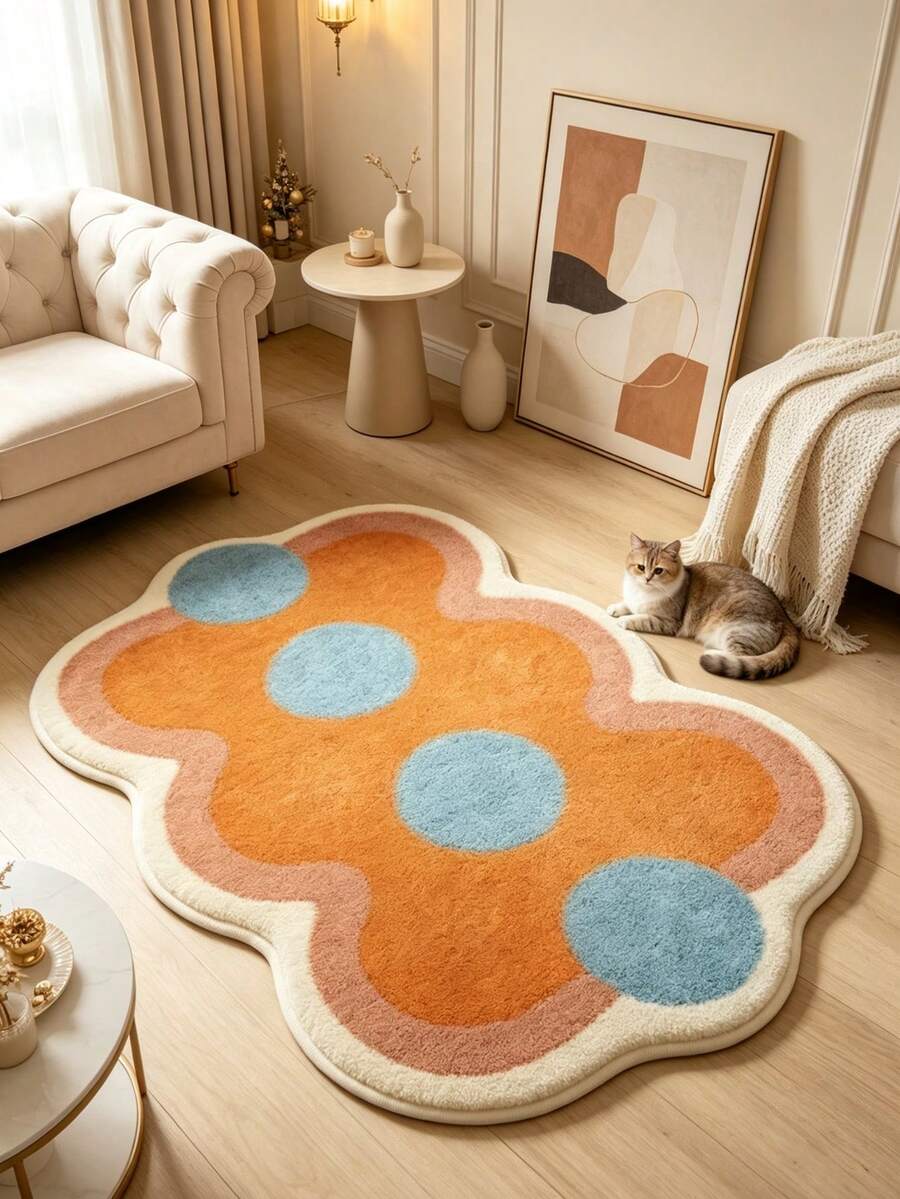 1pc Blue Polka Dot Decorative Rug, Bedroom Decor, Small Rug, Carpet, Home Decor, Living Room Rug, Living Room Small Rug, Bedroom Rug, Living Room Home Decor, Outdoor Rug, Washable Rug, Graduation Gift - Blue Polka Dot - View 1