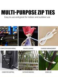 150/350PCS White/Black Zip Ties, Various Sizes (10.16/20.32/30.48cm), Transparent Plastic Zip Ties (Small To Large), Heavy Duty Nylon Zip Ties, Multi-Purpose Mixed Zip Ties, Multiple Cable Management Zip Ties, Suitable For Office, Garage And Workshop - Cable Ties - View 6