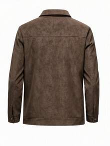 Men's Autumn/Winter Fashion Casual Solid Color Suede Jacket, Minimalist Versatile Fashion Lapel Jacket - Brown - View 5