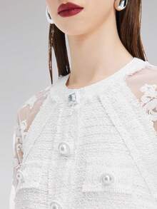 Rich Radi Q's Solid Color Woven Fabric Pearl Embroidered Top For Daily Wear, Dating, Vacation, All Seasons - White - View 7
