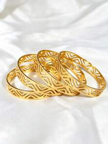 Texture And Hollow Out Multiple Optional Layered Bracelets, Suitable For Daily Banquets, Parties, And Ramadan Wear - Matte Thin Bangle - View 7