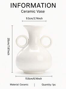 1pc French Vintage White Double Handle Ceramic Vase, Elegant Decorative Vase For Fresh Flowers Or Dried Flowers, Luxury Home Decor For Living Room, Entryway, Dining Table, Shelf, Housewarming, Ramadan And Eid Gift - Solid Color Double Ear - View 3