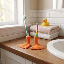 1/2pcs Cute Duck Foot Shaped Bathroom Multi-Function Storage Rack, Toothbrush Holder, Multi-Function Drainage Storage Organizer Rack, Bathroom And Kitchen Desktop Storage Organizer Rack - Multicolor - View 5