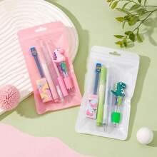 1 Set 6pcs Cute Pencil Eraser Ballpoint Pen Gift Student Cartoon Stationery Set - Multicolor - View 3