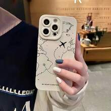 Phone Case - Summer Airplane Map Pattern Matte Anti-Drop TPU Phone Case Suitable For Iphone 16, 15, 14, 13, 12, 11 Pro Max - 古董白 - 查看 4