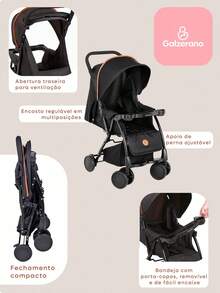 Carrinho Nizi Compacto Reclinável Passeio Confortável Preto - Preto - Visão 2