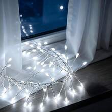 Branch-Shaped Firework LED String Lights, USB Plug-In, Switchable Warm White, Pure White & Rainbow Color, Flexible Copper Wire Lights For Flower Arrangement & Room Ambiance - Silver - View 4