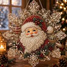 Christmas Pearl Diamond Painting Suncatcher Set, DIY Handmade | Pre-Assembled Metal Chain, Acrylic Snowflake Shaped Plate With Lace Edge, 3D Mixed Color Size Pearl Beads - A - View 9