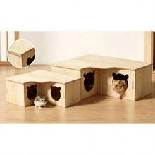 Wooden Hamster Hideout, Dual-Entrance Partition Design, Natural Wood Without Burrs, Suitable For Small Pets To Hide And Rest, Top Platform For Running And Playing, Suitable For Golden Hamsters And Hamsters, Cage Decor Accessory - A - View 2