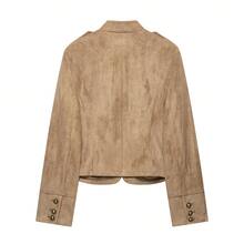 DEEKA Autumn New Women's European & American Style Fashion Minimalist Versatile Long Sleeve Knotted Suede Texture Jacket - Brown - View 5