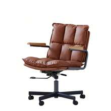 Home Office Desk Chair, Leather Ergonomics Computer Chair With Wheels And Oak Armrests, Height Adjustable Wheelchair With Swivel Function For Executives, 65 X 46 X 72 Cm - Brown - View 4