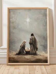 1pc Christmas Nativity Stable Mural Poster, Star Of Christmas Religious Wall Decor Painting For Living Room Bedroom, Unframed - Cartoon - View 4