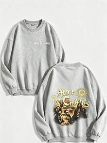 Unisex Y2K "Alice In Chains - Misfit Rock Band" Graphic Cotton Hoodie, Retro Casual Fashionable Daily Soft Warm Hoodies For Streetwear - 運動灰2 - 查看 2