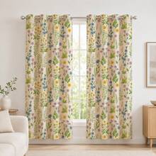 NOSBEI 2PCS Curtain Panels / 3PCS Kitchen Curtain Set, Bird & Leaf Digital Print Faux Linen Light Filtering Window Curtains, Botanical Branch Nature Inspired Farmhouse Curtains, Valance & Tier Set For Kitchen, Living Room, Bedroom & Dining Room - Multicolor - View 6