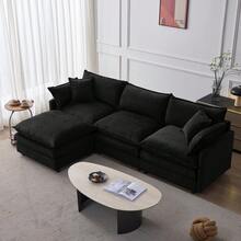 Chaise Lounge Black Made Of Chenille For Living Room And Relaxation Area - 黑色三座 - 查看 4
