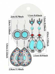 TopHanqi 4 pares aleatorios + 7 pares aleatorios + 11 pares aleatorios + 19 pares aleatorios Juego de pendientes bohemios vintage, pendientes largos de vacaciones con borlas de turquesa falsa, plumas y gotas de agua - Multicolor - Ver 3
