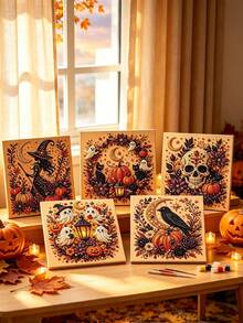 1Pc Halloween Pearl Painting Kit - Creative Ghost-Themed Craft, Frameless, Ideal For Adult Hobbyists, Home Decor, And Holiday Gifts - Multicolor - View 8