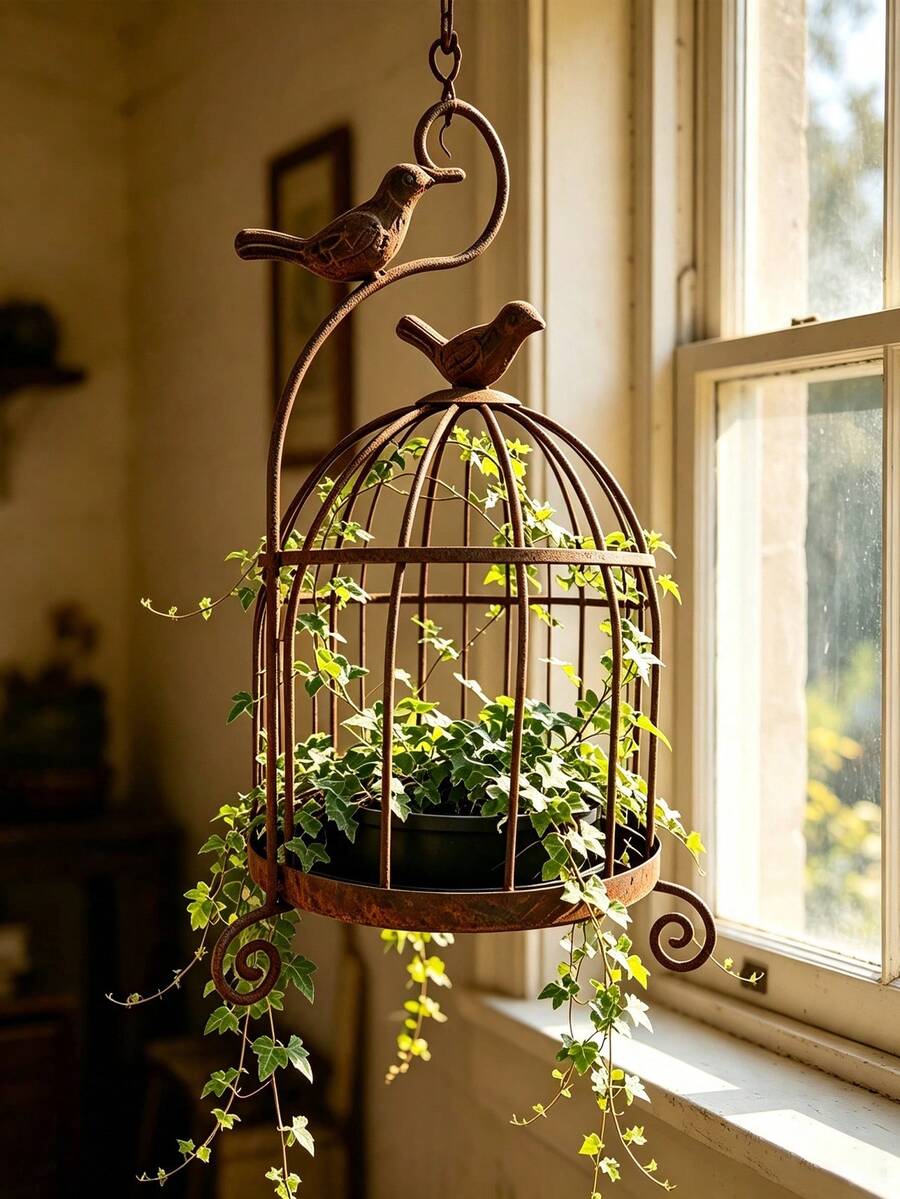 Vintage Distressed Metal Birdcage Candle Holder, European Style Hollow Iron Candle Tray With Bird Ornament, Decorative Table Centerpiece For Dining Table Entryway, Ideal Candlelight Dinner Home Decor Ornament - Regular Model - View 1